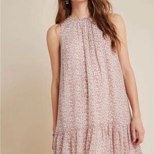 Anthropologie Pink Floral Midi Dress